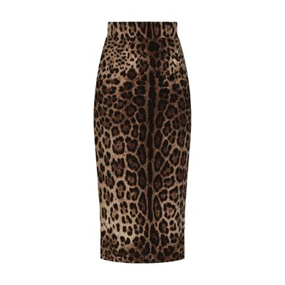 Dolce & Gabbana Leopard-print Double Crepe Calf-length Skirt In Animal Print