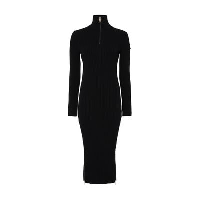 Moncler Maxi Knit Viscose Blend Crepe Dress In Black