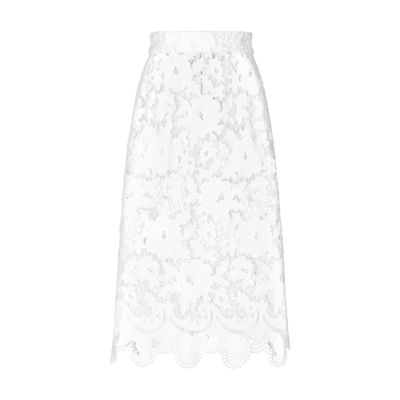 Dolce & Gabbana Cotton Midi Skirt With Floral Openwork Detailing In White