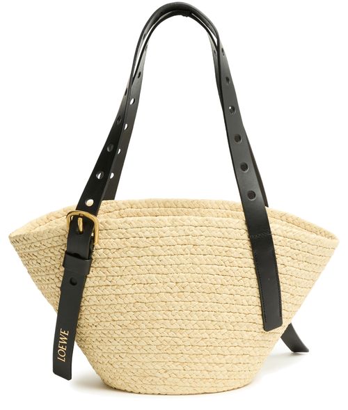 LOEWE Punch Hole small basket in raffia and calfskin