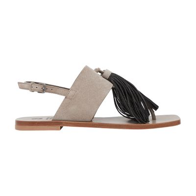 Brunello Cucinelli Chic Tassel Detail Flat Sandals In Grey