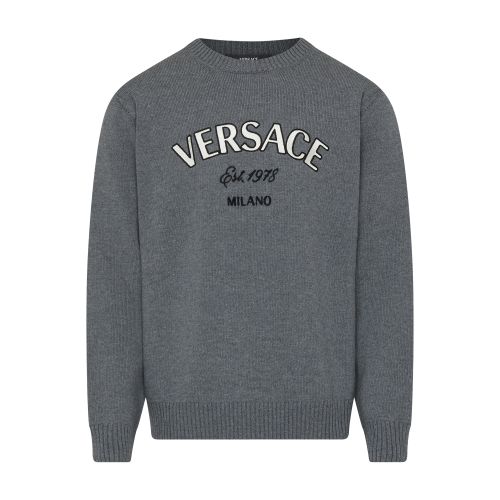 Versace Milano Stamp Embroidered Wool Jumper In 1e510_medium_grey