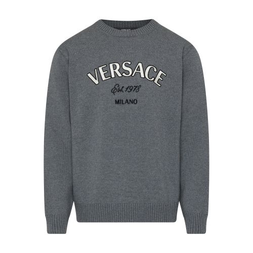 Shop Versace Embroidery Knit Sweater In 1e510_medium_grey