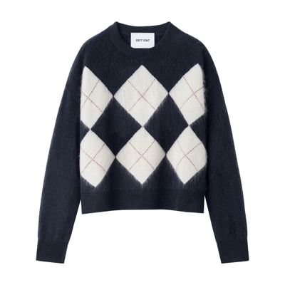 Soft Goat Round-neck Argyle Sweater In Multi