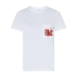 [MaxMara] マックスマーラ NUNZIO Tシャツ Jersey T-shirt with embroidered pocket, white | 