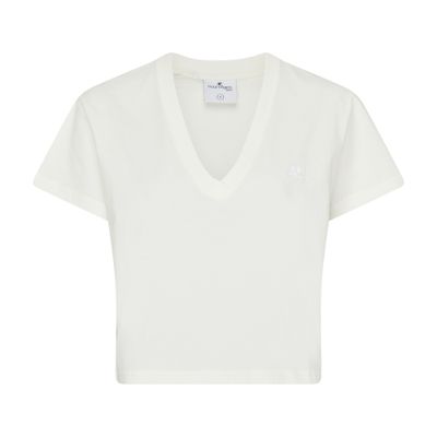 Courrèges Cropped V Neck T-shirt In White