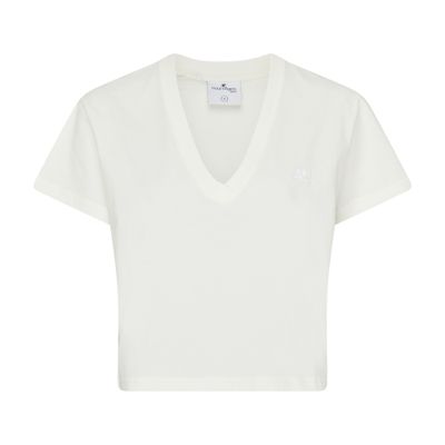 Shop Courrèges Cropped V Neck T-shirt In White