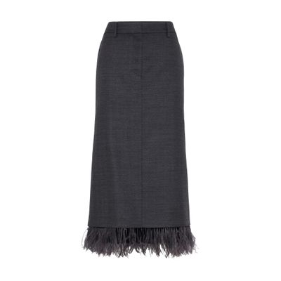 Brunello Cucinelli Virgin Wool Column Skirt With Detachable Feather Trim In Grey