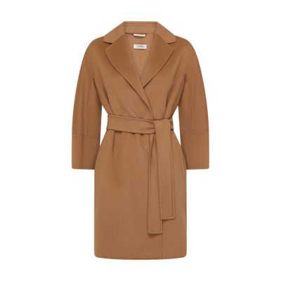 's Max Mara Belted Shawl-collar Wool Coat In Beige
