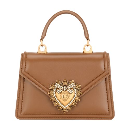 Dolce & Gabbana Small Devotion Crossbody Bag In Calf Leather In Cammello_3