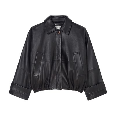 Rohe Leather Jacket Collared Neck Elasticated Hem In Black