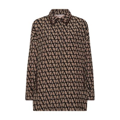 Valentino Logo Jacquard Canvas Shirt Jacket In Beige Nero