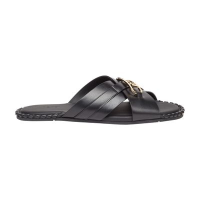 Fendi Leather Slides In Noir