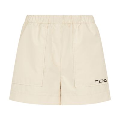 Fendi Beige Logo Print Shorts In White