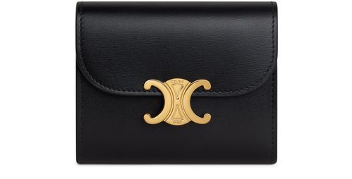 CELINE Triomphe small flap in shiny calfskin wallet