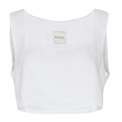 Posse Val Cropped Linen Top In White