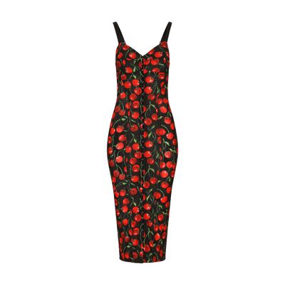 Dolce & Gabbana Stretch Calf-length Corset Dress In Ciliegie_fdo_nero