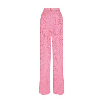 Shop Dolce & Gabbana Flared Branded Stretch Lace Pants In Pink_2