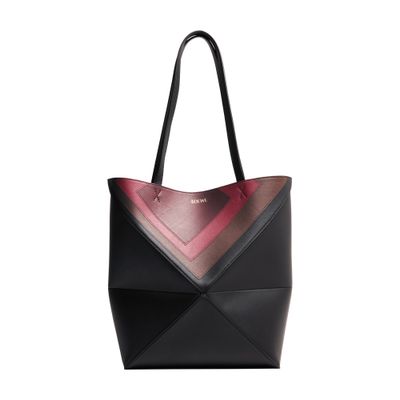 Loewe X Albers Medium Leather Puzzle Fold Tote Bag In Black