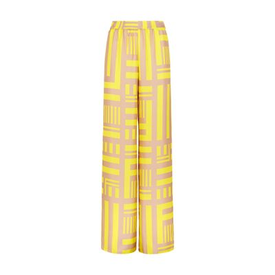 Fendi Golden Yellow Printed Silk Trousers In Yellow