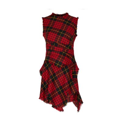 Alexander Mcqueen Multicolor Distressed Plaid Wool Minidress In Red