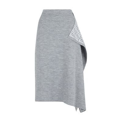 Fendi Logo Pattern Midi Drape Wool Skirt In Gris