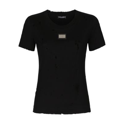 Dolce & Gabbana Jersey T-shirt With Rips And Dolce&gabbana Tag In Black