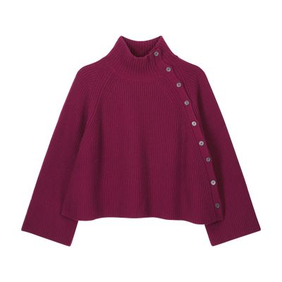 Bompard High Neck Sweater Buttoned At The Side In Burgundy