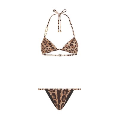 Dolce & Gabbana Leopard-print Triangle Bikini In Multicolor