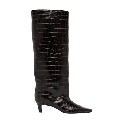 Totême Croco-embossed Wide Shaft Boots Dark Brown In Brown