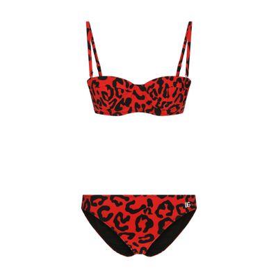 Dolce & Gabbana Leopard-print Balconette Bikini In Leo Nero Fdo Rosso