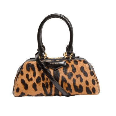 Mini Antigona East-West bag in leather with leopard print