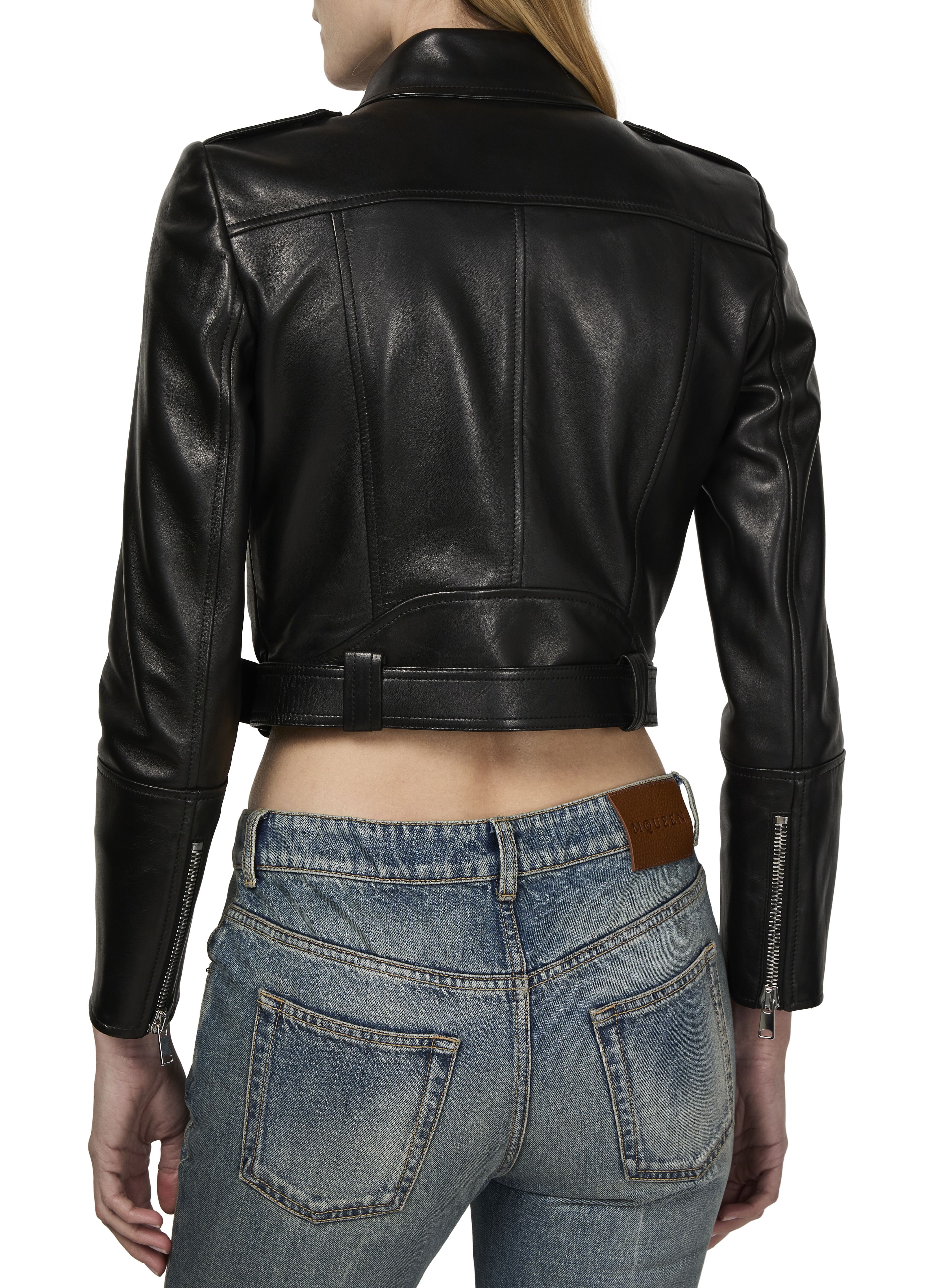 Cropped biker leather jacket thumbnail 5