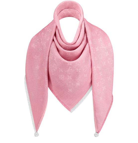 New Louis Vuitton Metallic Pink Woven Logo Scarf