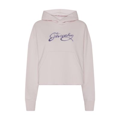 Givenchy Cropped Hoodie In Fleece With  Snake Print In Pink