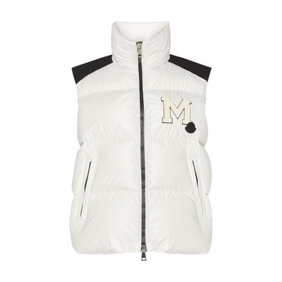 Moncler Oder Canvas-trimmed Quilted Recycled-shell Down Vest In Ivory