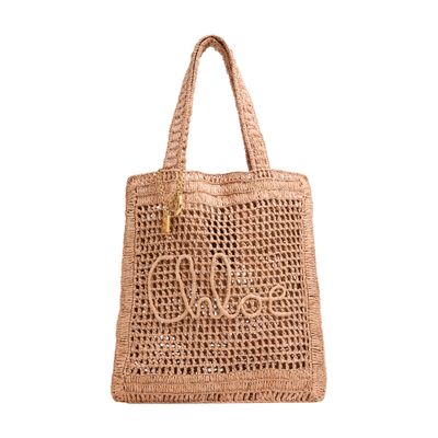 Chloé Chloe Women Antiqued Pink Raffia Estate Banana Shopping Bag In Brown