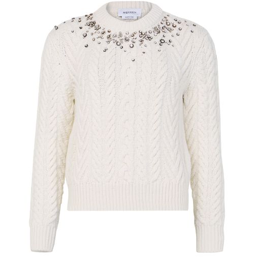 MCQUEEN Round neck sweater with crystal embroidery