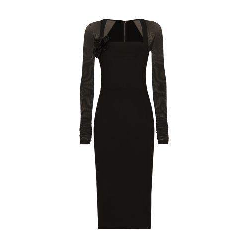 Shop Dolce & Gabbana Jersey Dress With Tulle Sleeves In Black