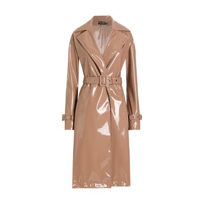 Dolce & Gabbana Coated Faux Leather Trench Coat In Beige