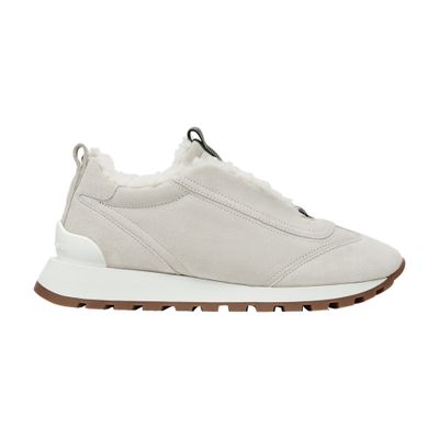Brunello Cucinelli Suede Sneakers With Monili In Grey