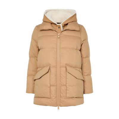 Puffer jacket with a sheepskin hood