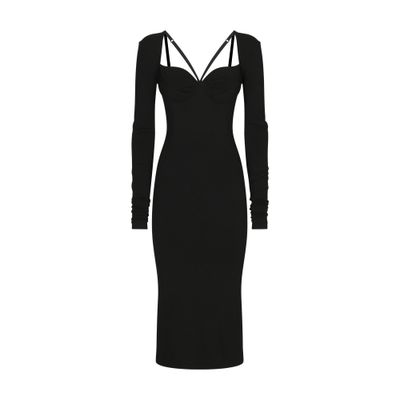 Dolce & Gabbana Jersey Milano Rib Calf-length Dress In Black