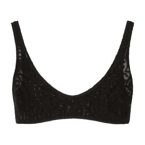 Dolce & Gabbana Tulle Jacquard Top With All-over Dg Logo In Black