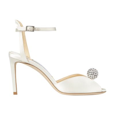 Jimmy Choo White Sacora 85 Glitter Leather Sandals In Ivory Cristal