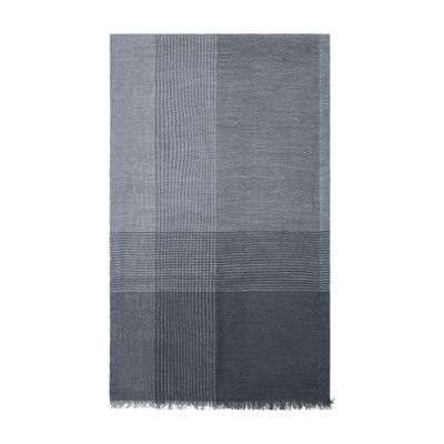 Shop Brunello Cucinelli Striped Silk And Linen Herringbone Patterned Scarf In Grey