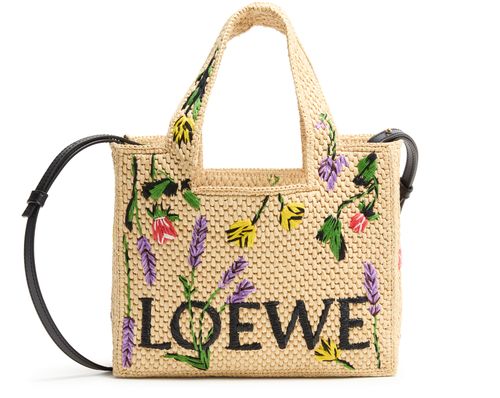 LOEWE LOEWE Font Flowers small raffia tote bag
