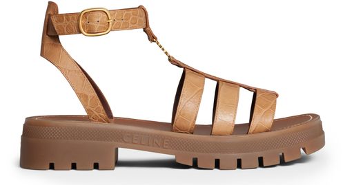 CELINE Sandales gladiateur en cuir de veau embossé crocodile Clea Triomphe