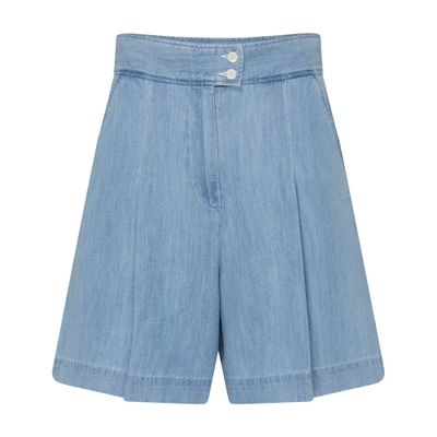 Apc Pleated Denim Shorts In Blue