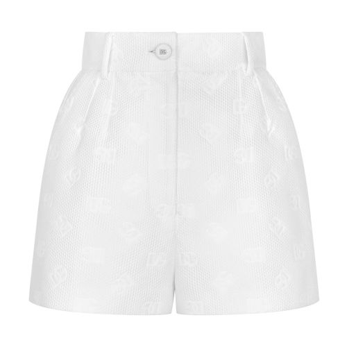 Dolce & Gabbana High-rise Dg Monogram Jacquard Shorts In Natural_white